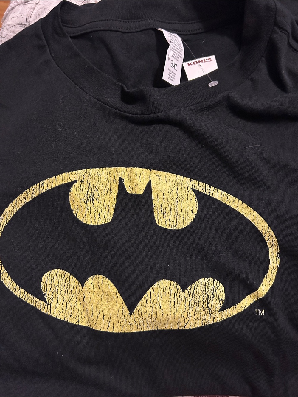 Kohl's Black Tee with Distressed Gold Batman Logo